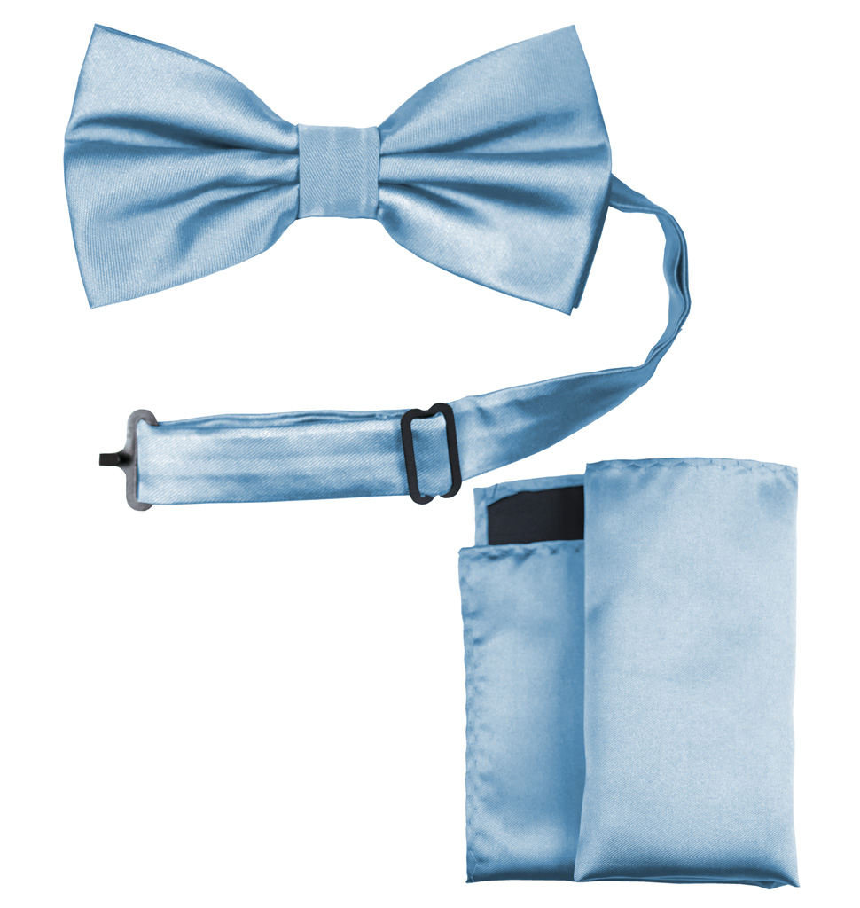 Solid Bow Tie and Handkerchief Set Baby Blue