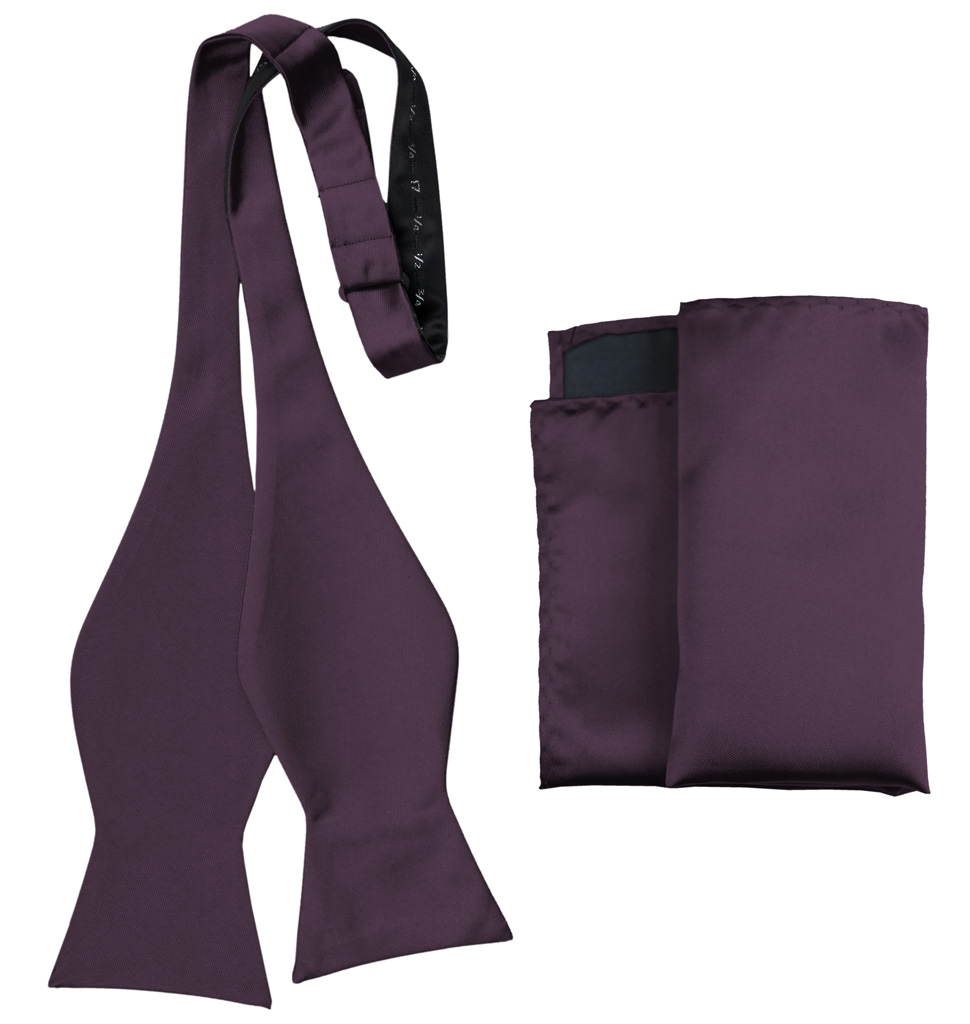 Solid Self Tie Bow Tie And Handkerchief Plum Awstbt100P