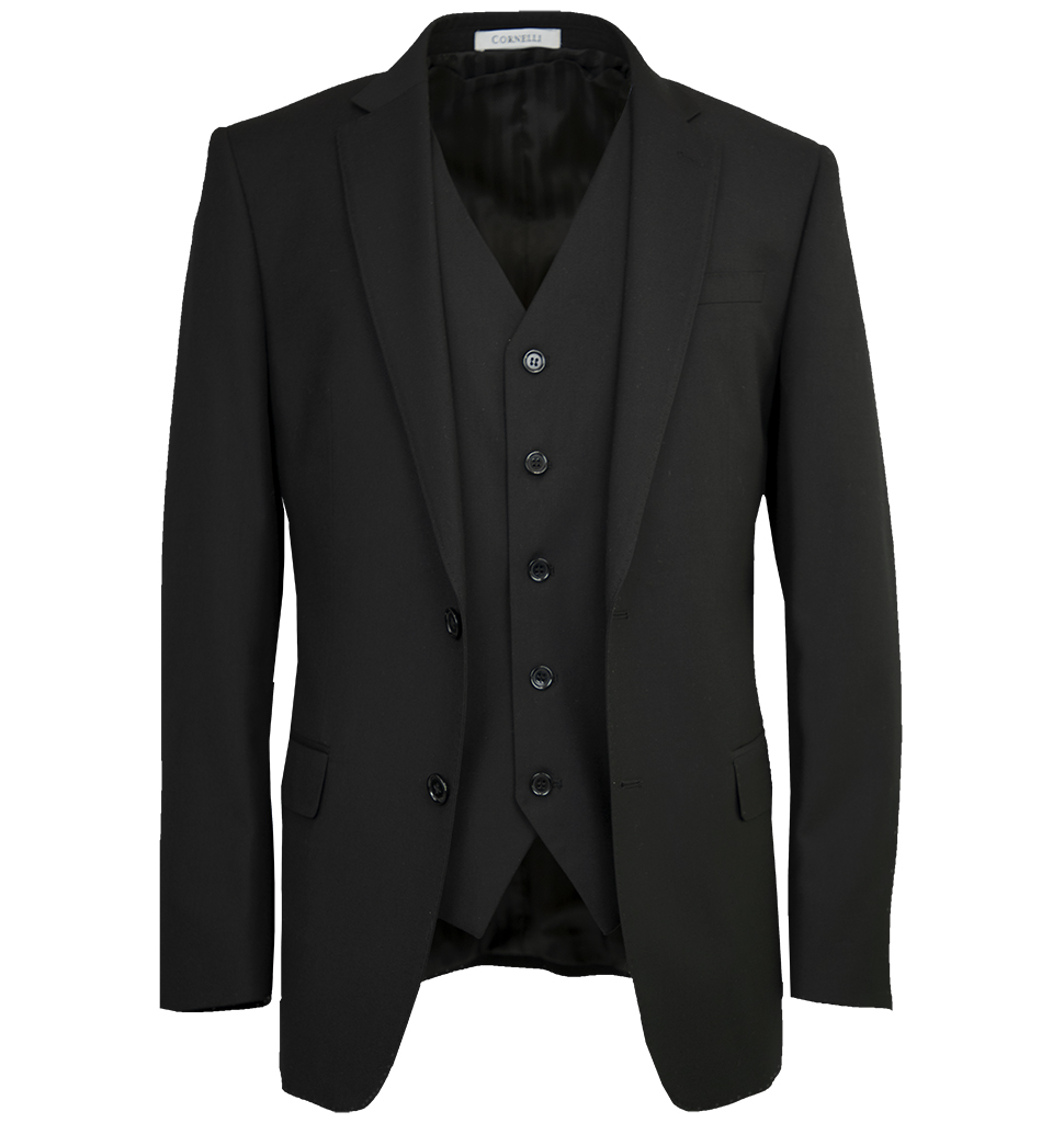 Cornelli Luxury 3 Piece Vested Suit Modern Fit Black
