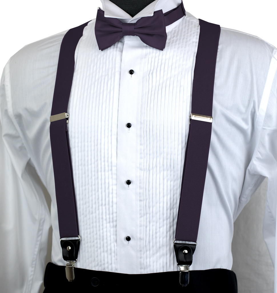 Solid Suspender Bow Tie and Handkerchief set ASS11BB