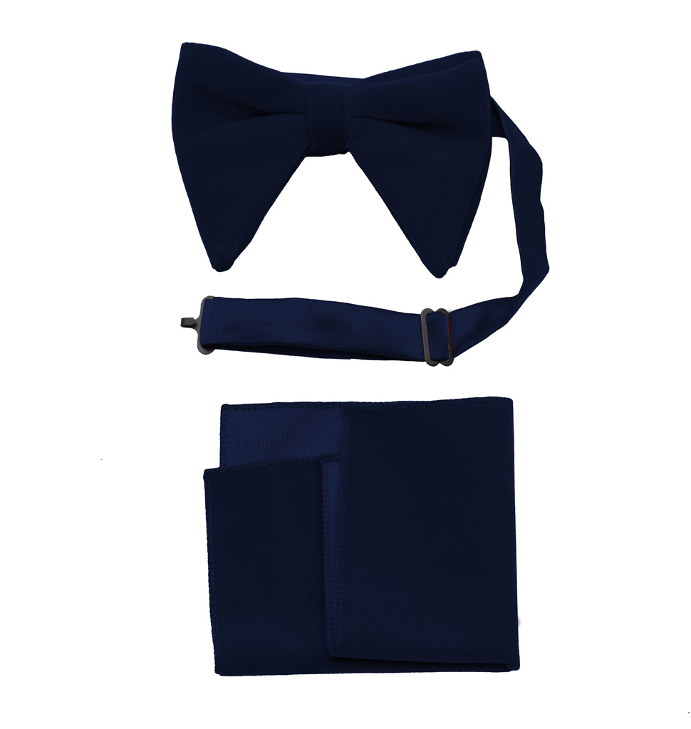 Solid Long Velvet Bow Ties With Handkerchief Clr.Ee