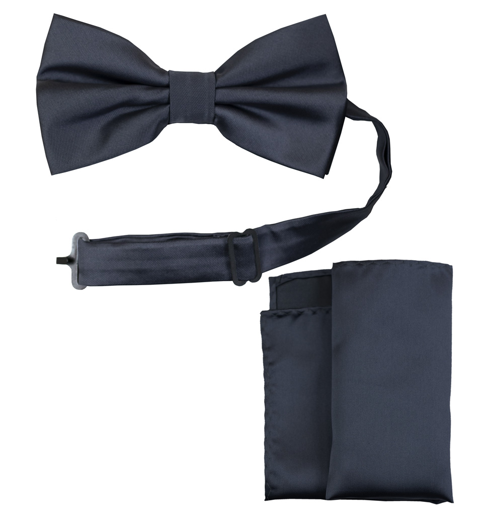 Solid Bow Tie and Handkerchief Set Dark Navy