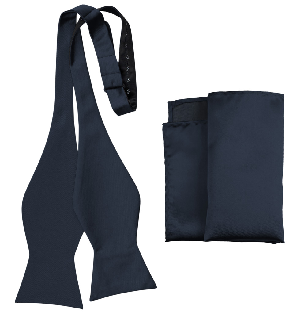 Solid Self Tie Bow Tie And Handkerchief Marine Awstbt100G