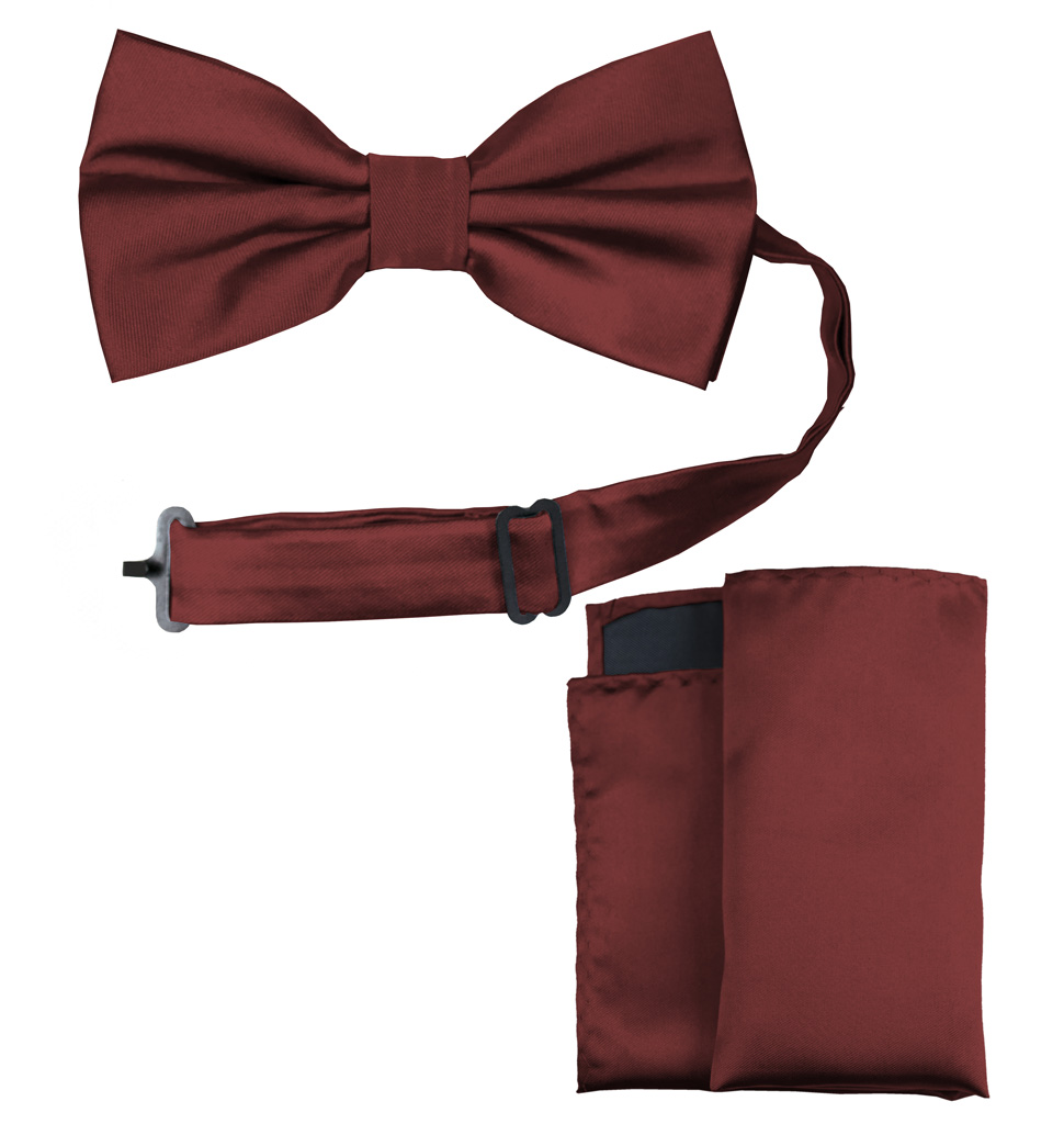 Solid Bow Tie and Handkerchief Set Burgundy