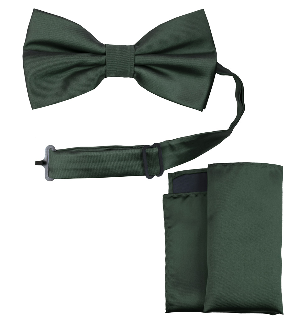 Solid Bow Tie and Handkerchief Set Forest Green