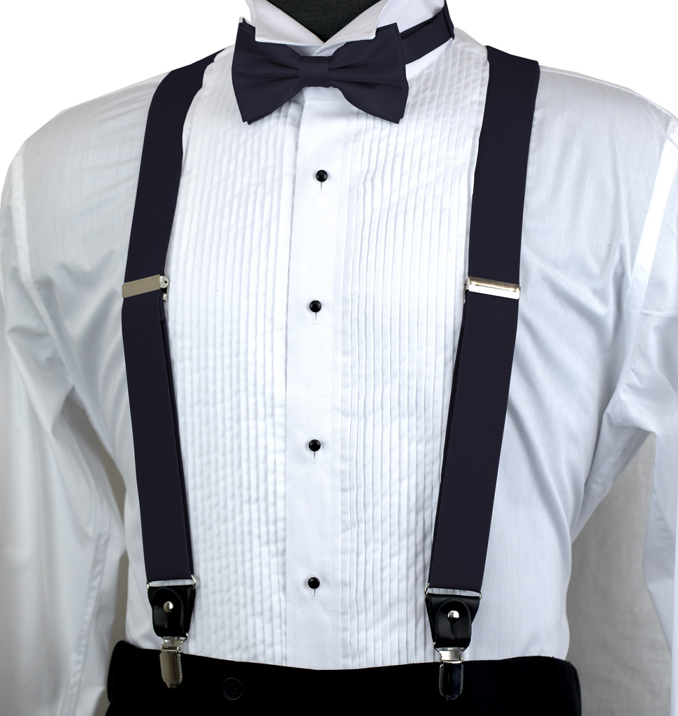 Solid Suspender Bow Tie And Handkerchief Set Ass11L