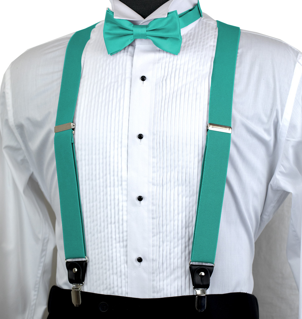 Solid Suspender Bow Tie And Handkerchief Set Ass11E