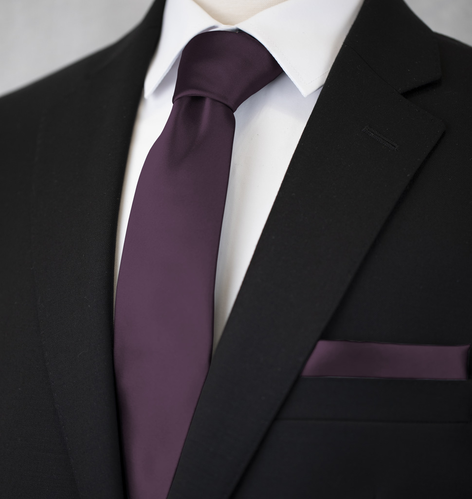 Solid Tie and Handkerchief Set Deep Purple