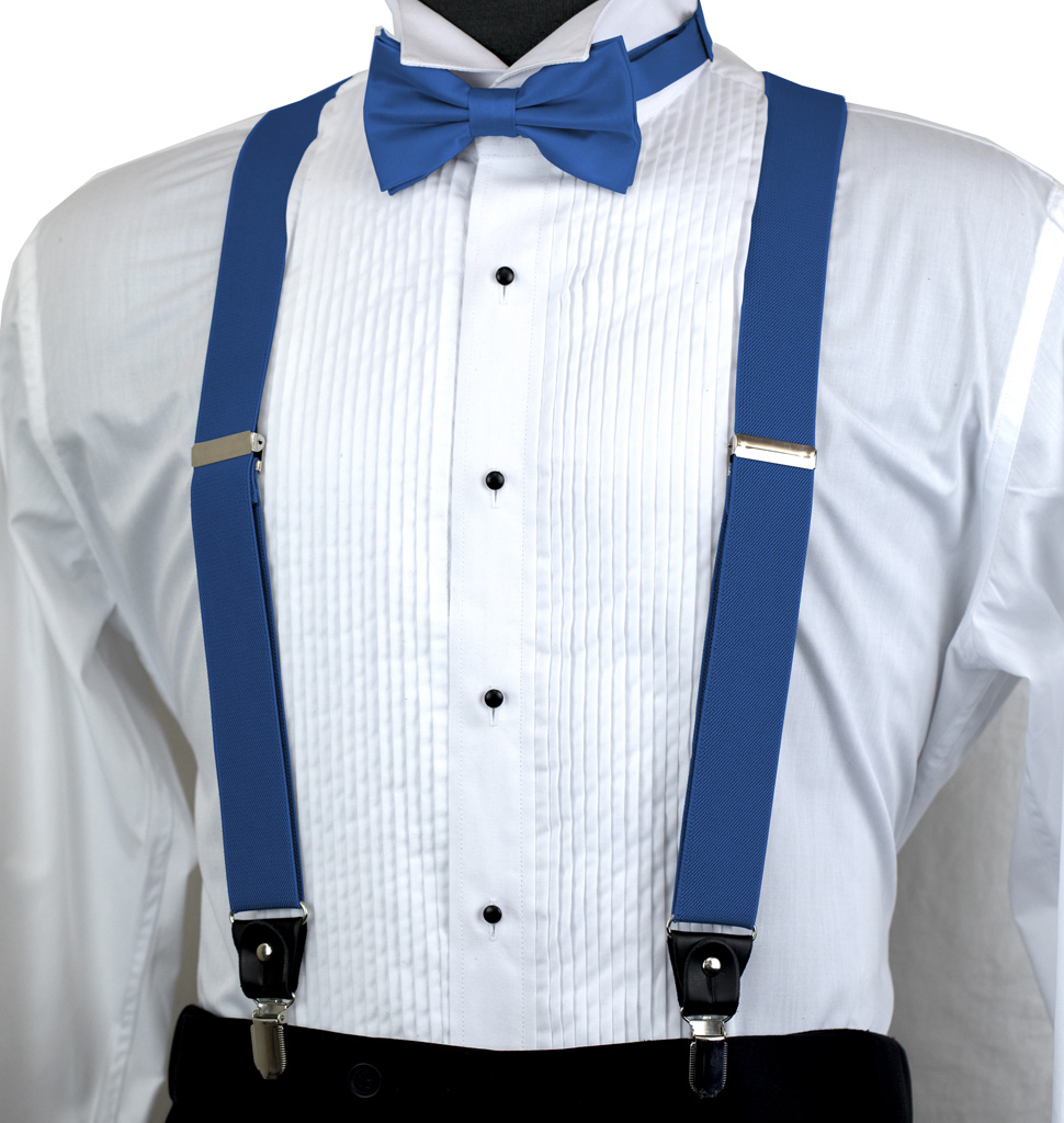 Solid Suspender Bow Tie And Handkerchief Set Ass11I