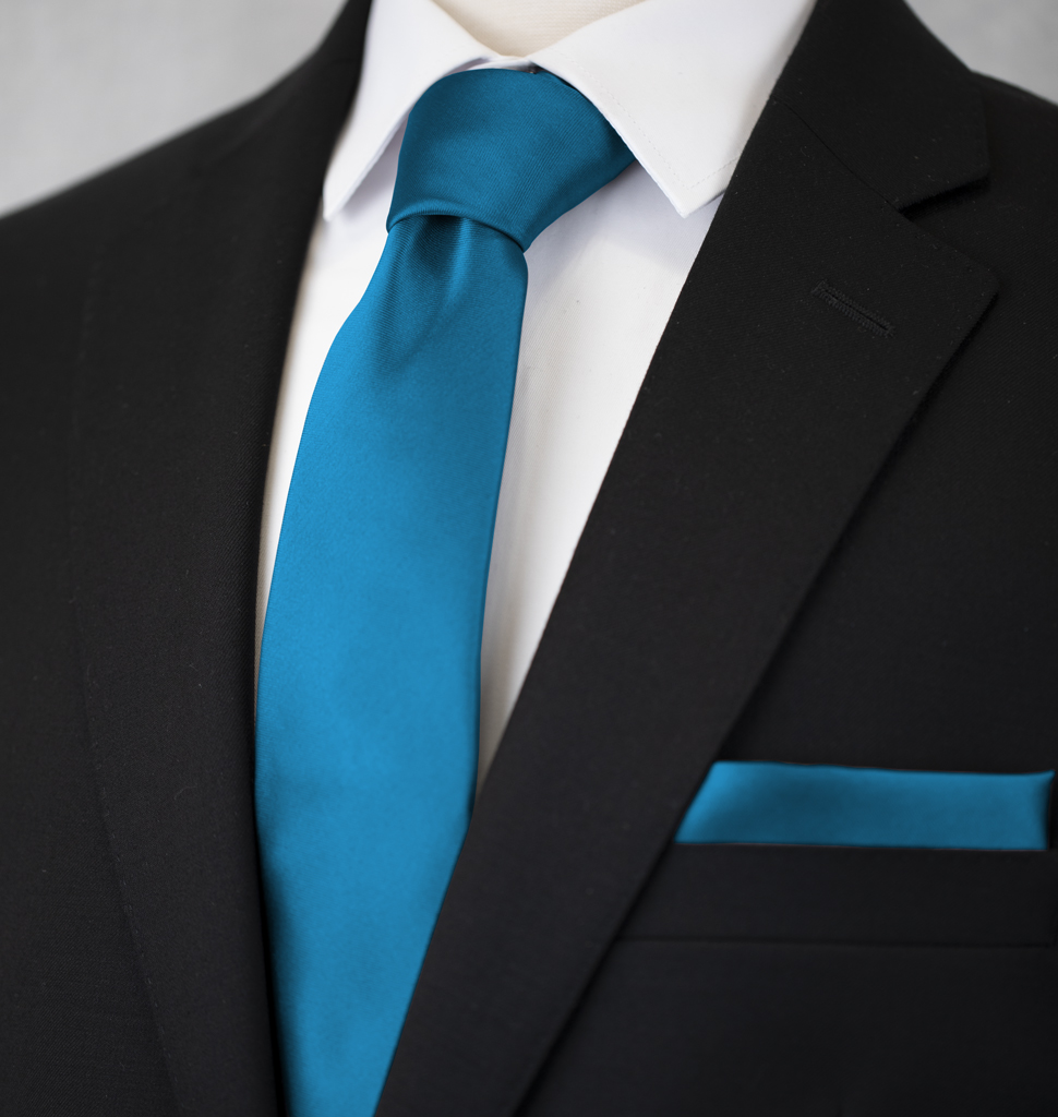 Solid Tie and Handkerchief Set Teal Blue