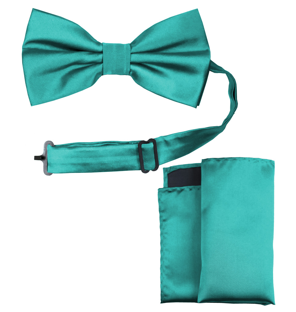 Solid Bow Tie and Handkerchief Set Turquoise