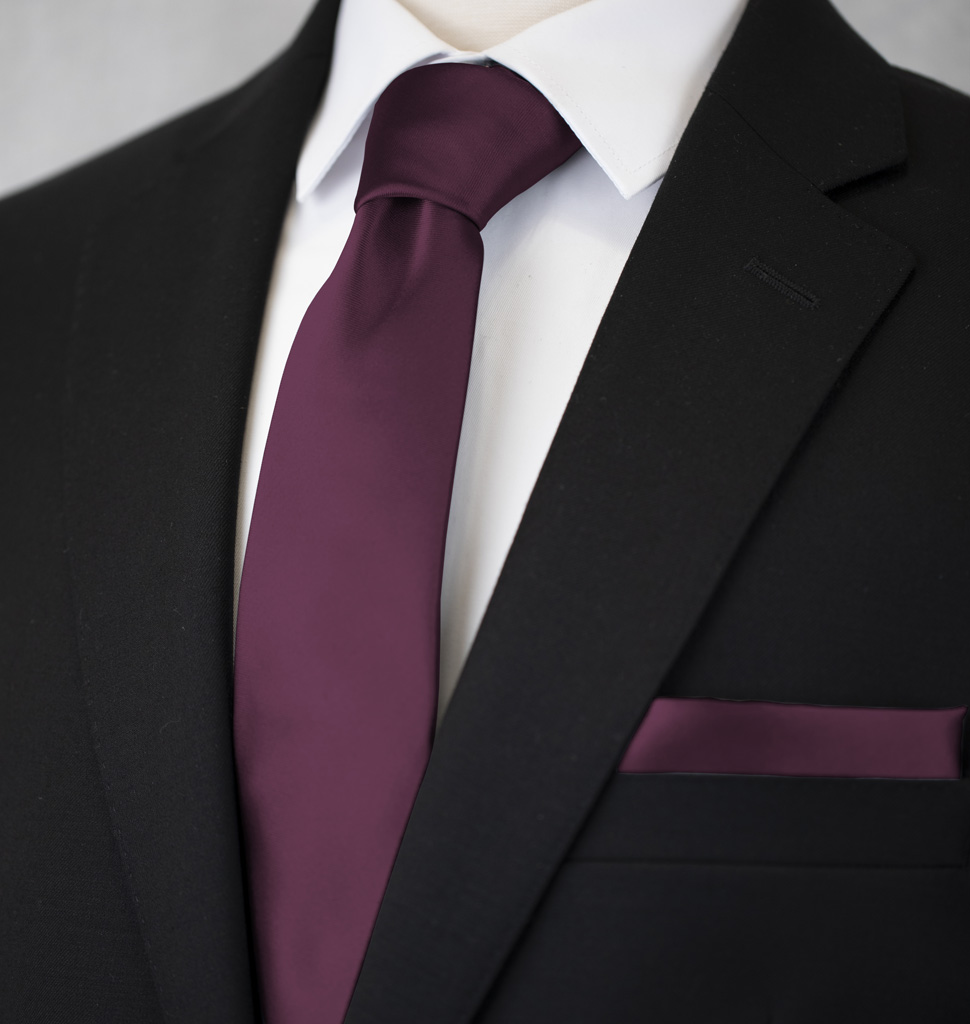 Solid Tie and Handkerchief Set Plum