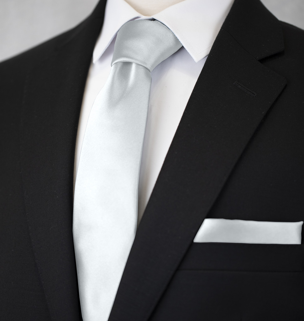 Solid Tie and Handkerchief Set White