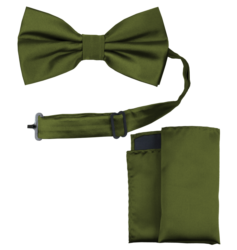 Solid Bow Tie and Handkerchief Set Dark Olive