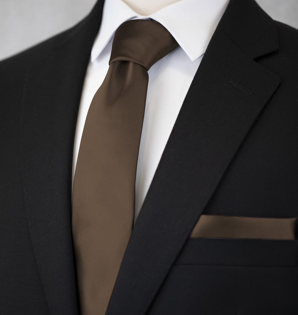 Solid Tie and Handkerchief Set Chocolate Brown