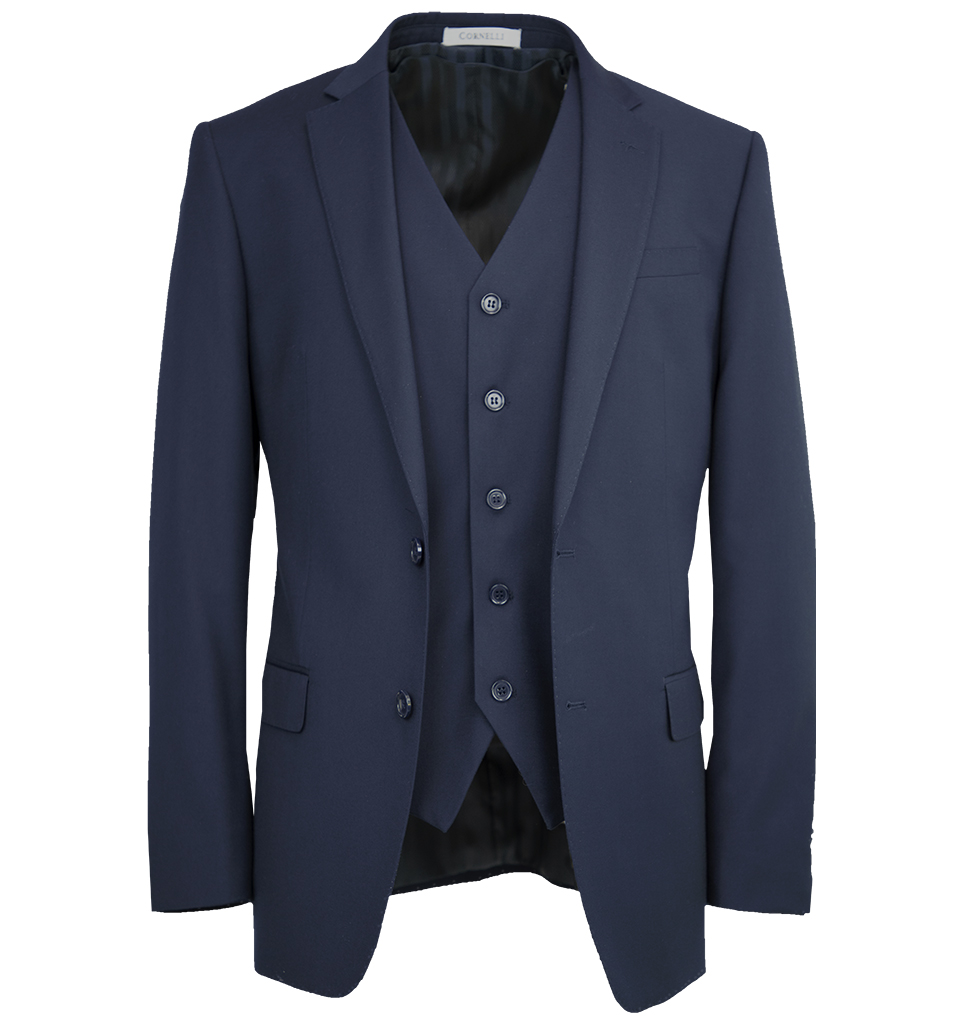 Cornelli Luxury 3 Piece Vested Suit Modern Fit Navy