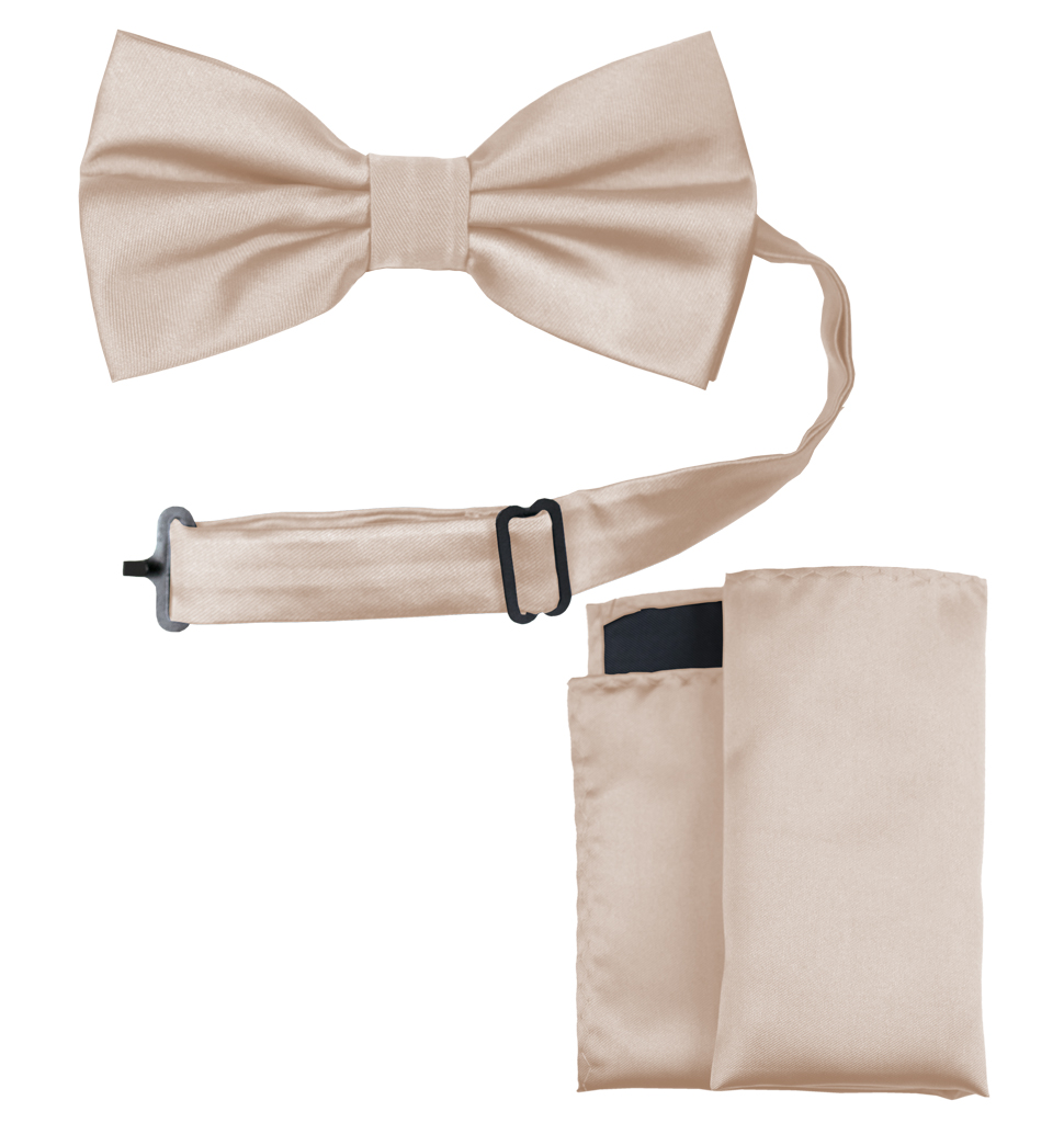 Solid Bow Tie and Handkerchief Set Light Blush