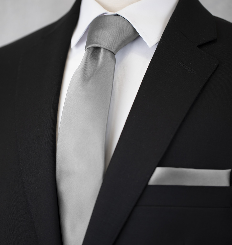 Solid Tie and Handkerchief Set Mercury