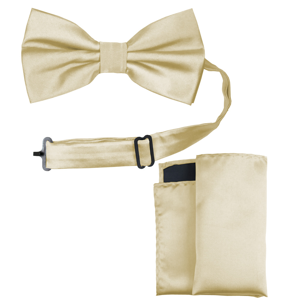 Solid Bow Tie and Handkerchief Set Champagne