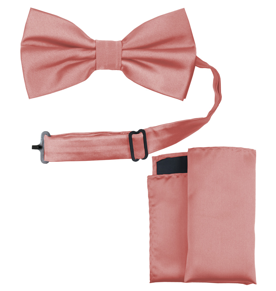 Solid Bow Tie and Handkerchief Set Dusty Rose