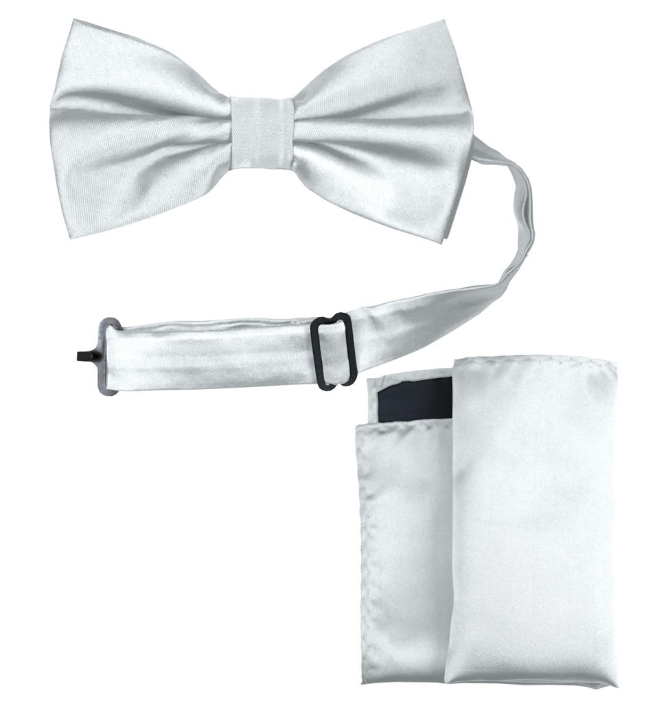 Solid Bow Tie and Handkerchief Set White