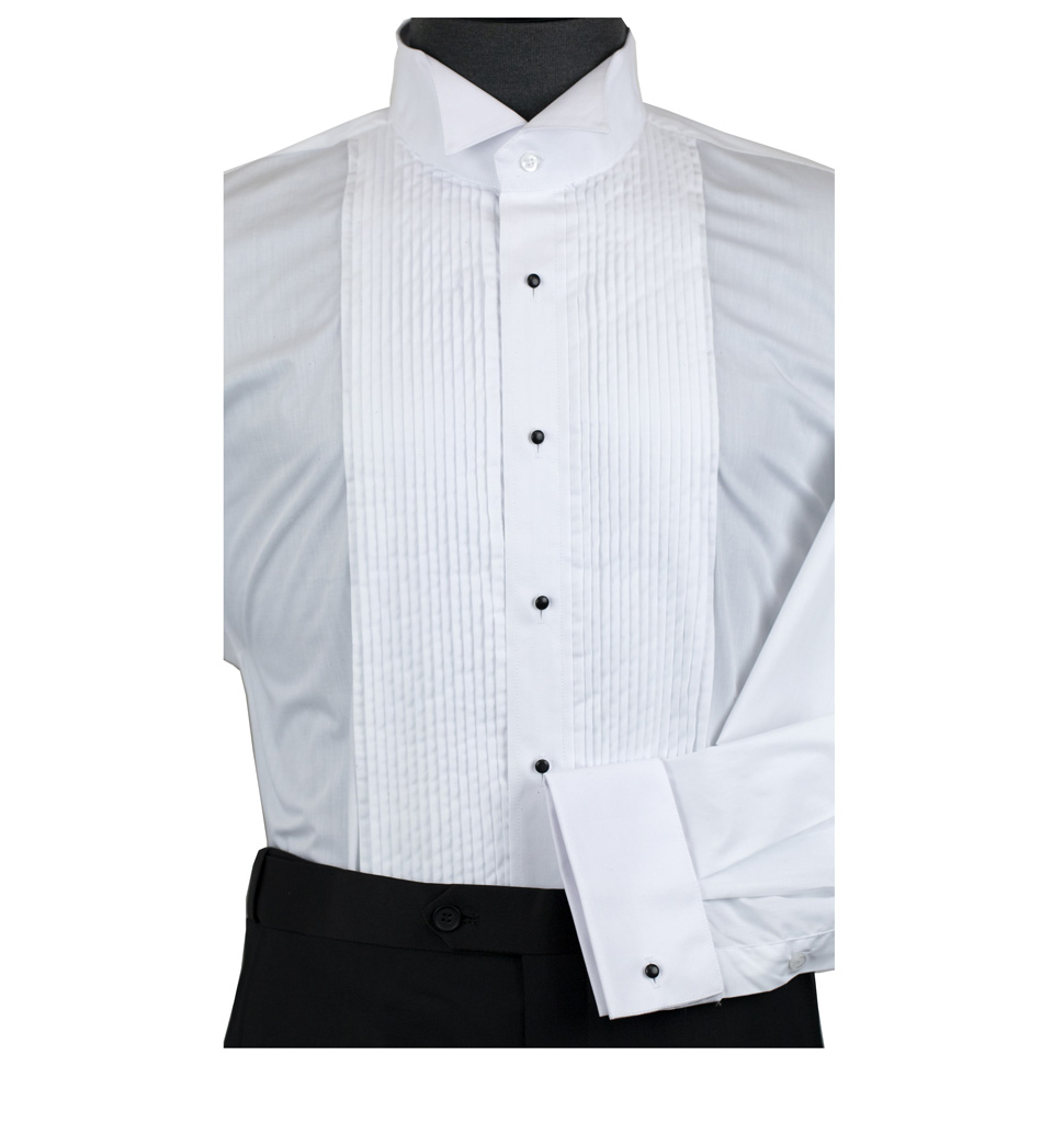 Cornelli Solid Wing Tip Pleated Tux Shirt Tailored Fit White