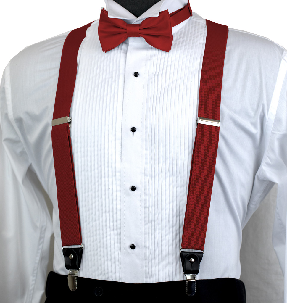 Solid Suspender Bow Tie And Handkerchief Set Ass11N