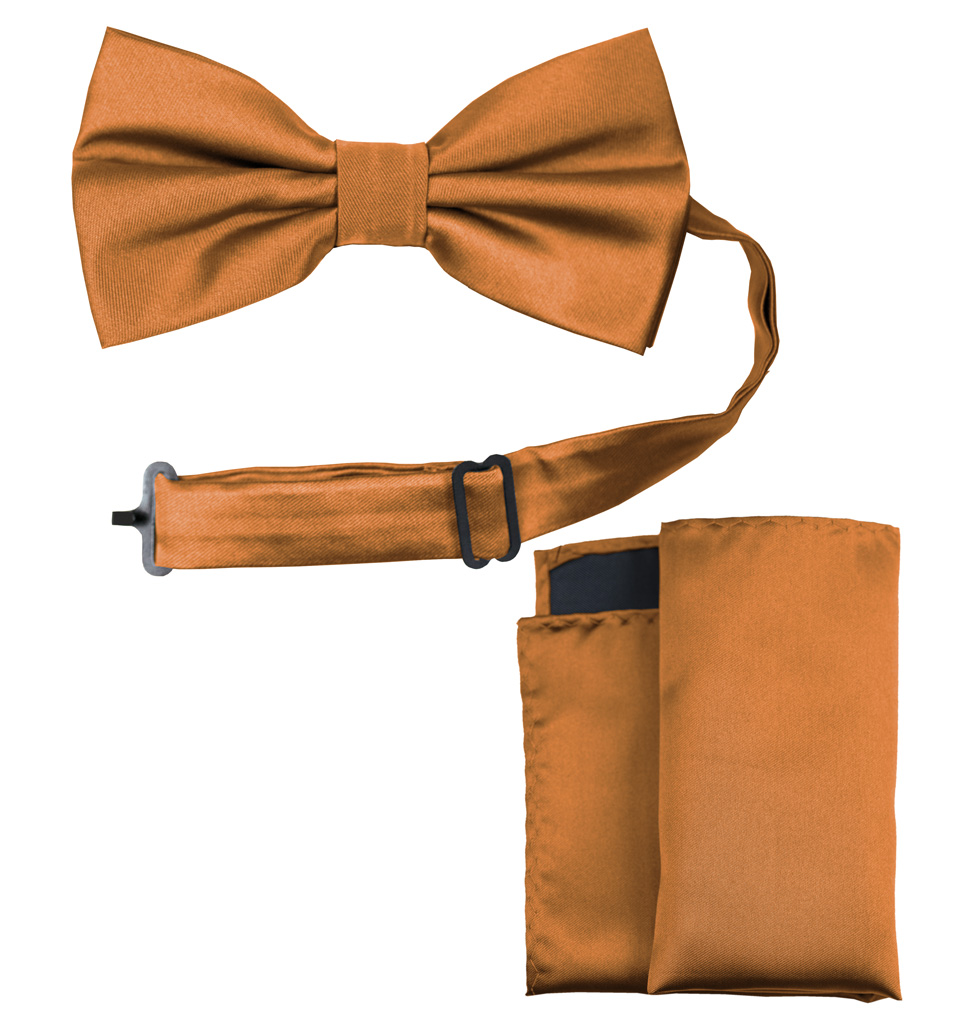 Solid Bow Tie and Handkerchief Set Rust