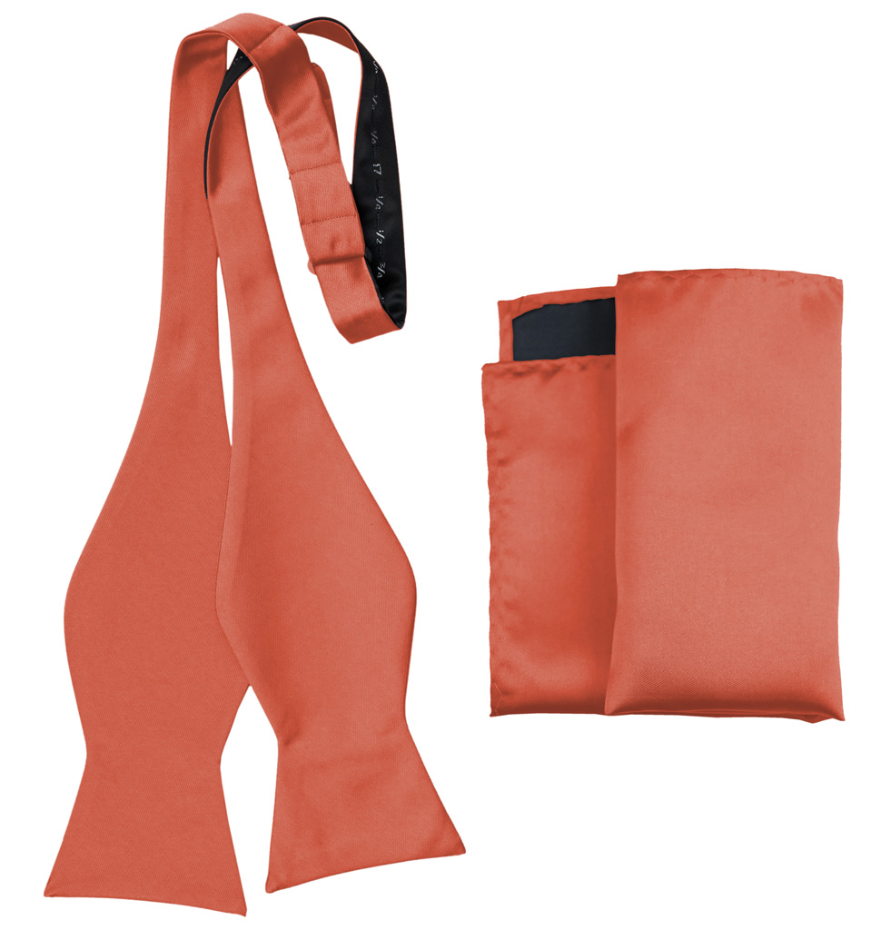 Solid Self Tie Bow Tie And Handkerchief Salmon Awstbt100Ff