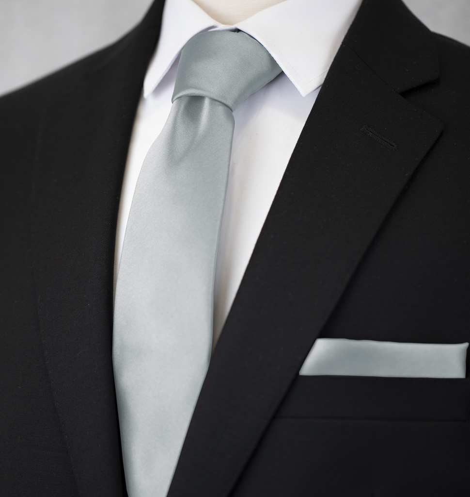 Solid Tie and Handkerchief Set Mystic Grey