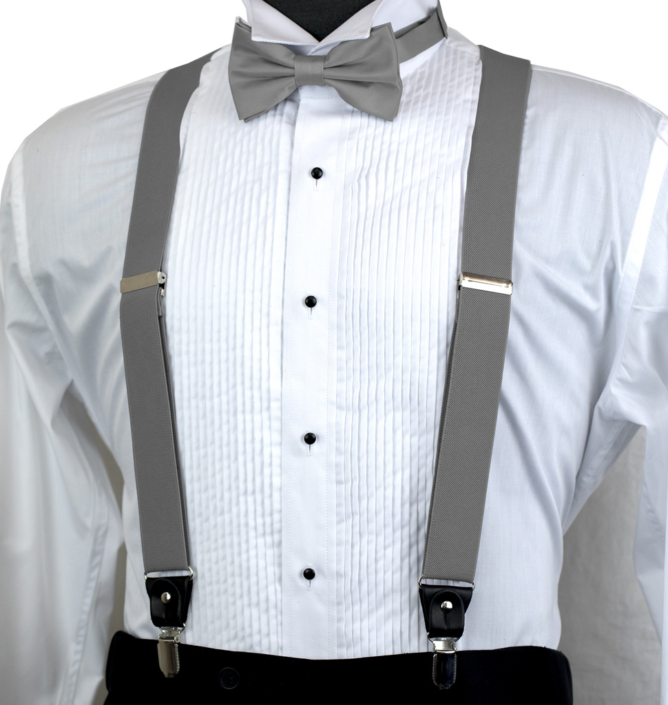 Solid Suspender Bow Tie And Handkerchief Set Ass11G
