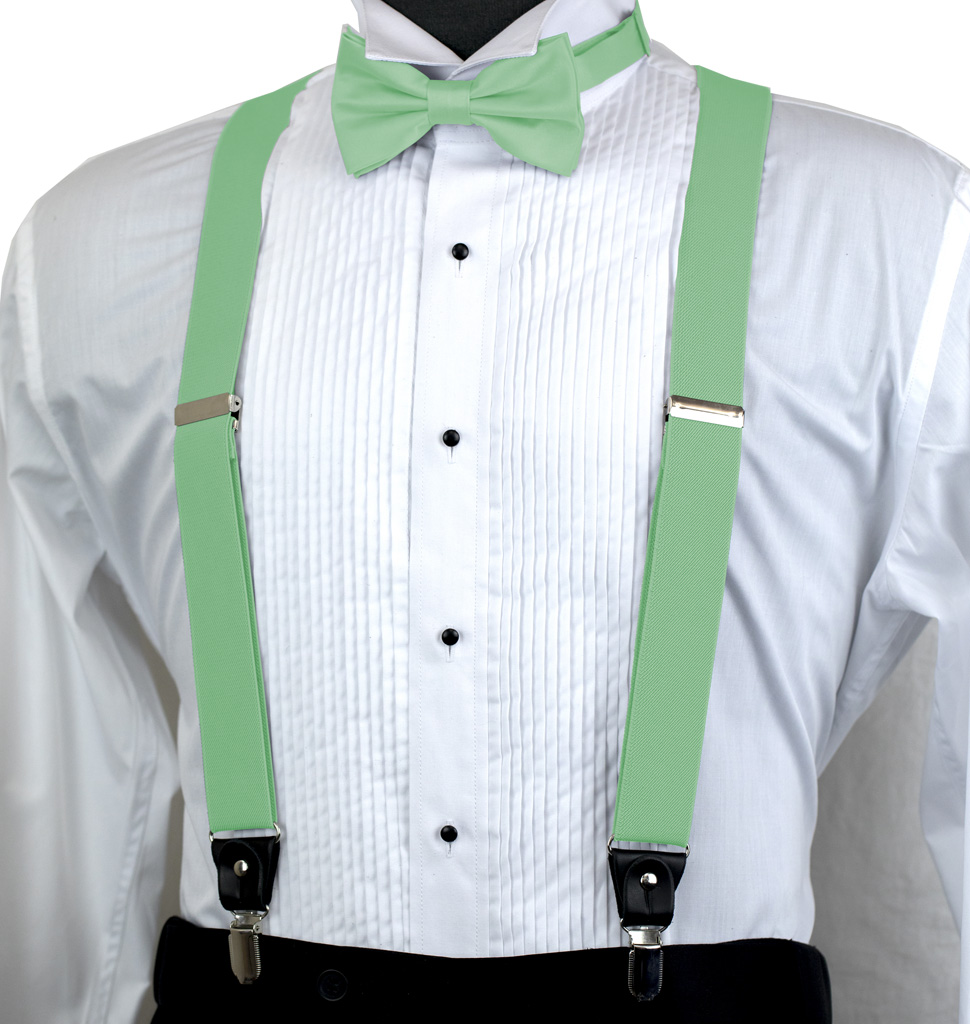 Solid Suspender Bow Tie And Handkerchief Set Ass11Hh