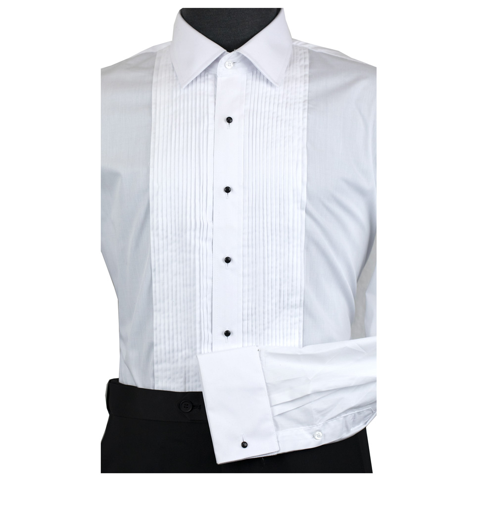 Cornelli Solid Lay Down Pleated Tux Shirt Tailored Fit White
