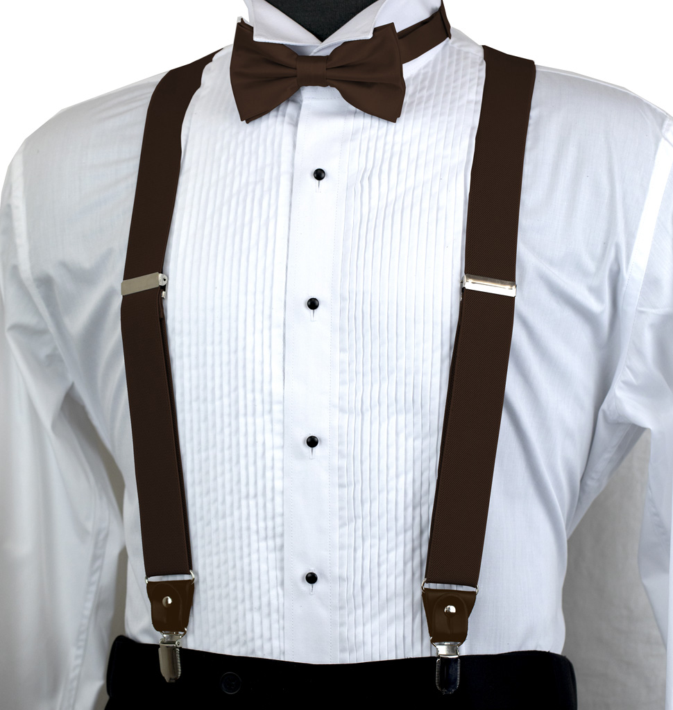 Solid Suspender Bow Tie And Handkerchief Set Ass11O