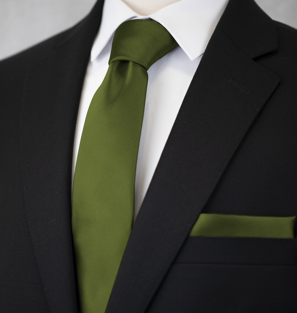 Solid Tie and Handkerchief Set Dark Olive