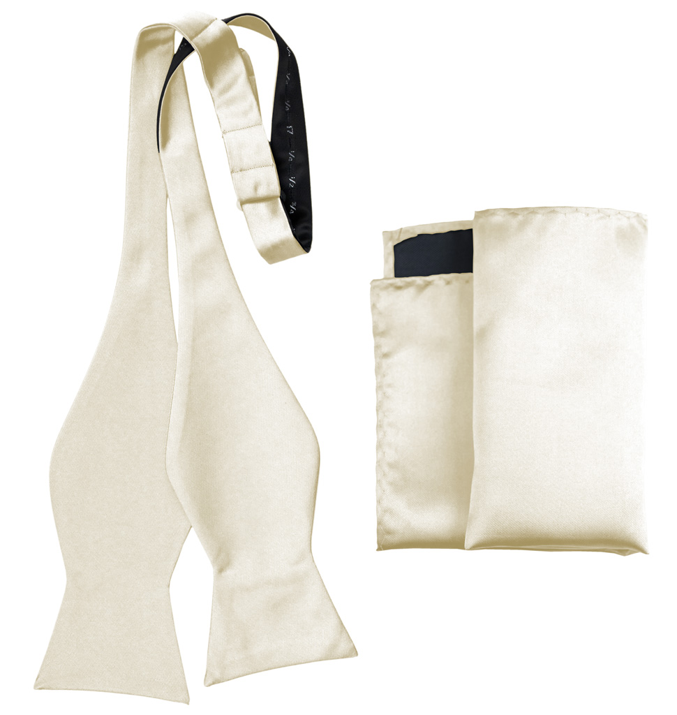 Solid Self Tie Bow Tie and Handkerchief Cream AWSTBT100S