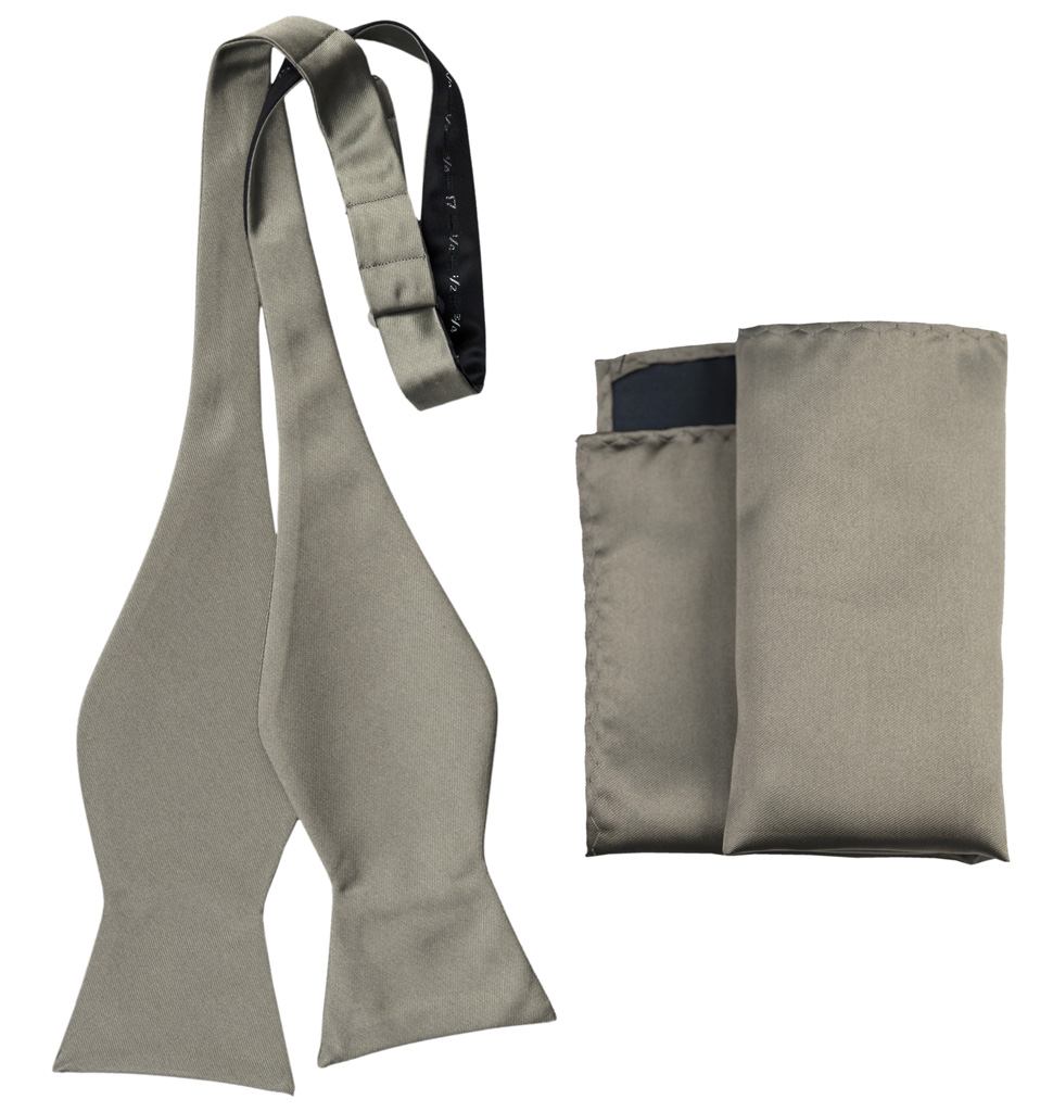 Solid Self Tie Bow Tie and Handkerchief Sterling Grey AWSTBT100ZZ