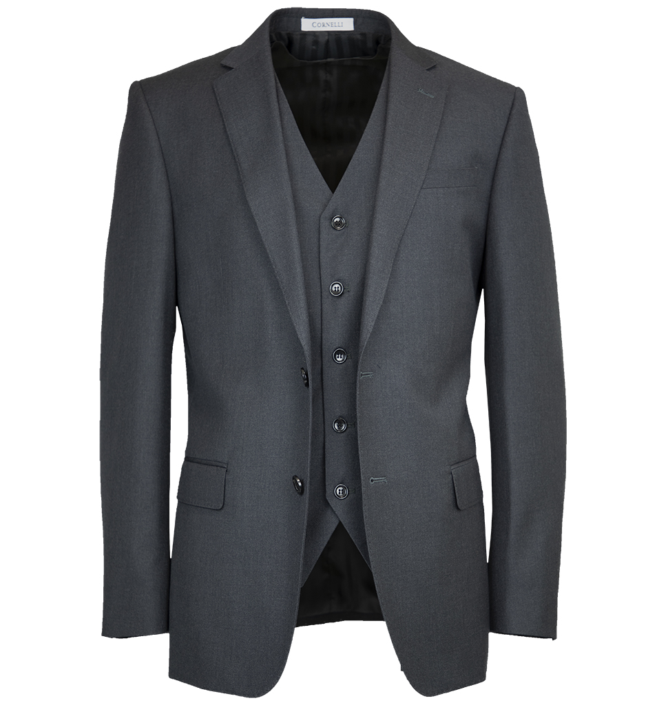 Cornelli Luxury 3 Piece Vested Suit Modern Fit Charcoal