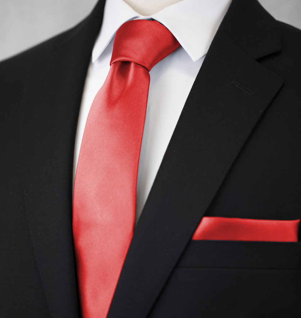 Solid Tie and Handkerchief Set Guava