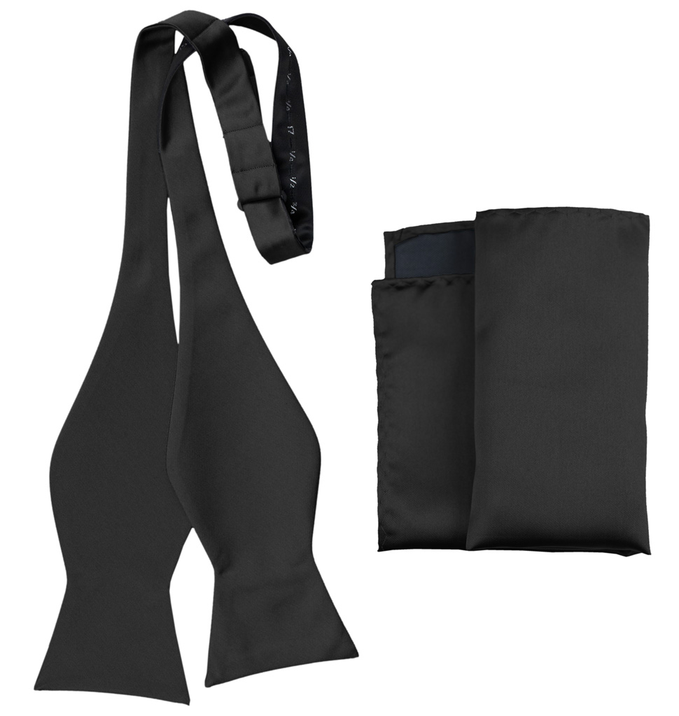 Solid Self Tie Bow Tie And Handkerchief Black Awstbt100B