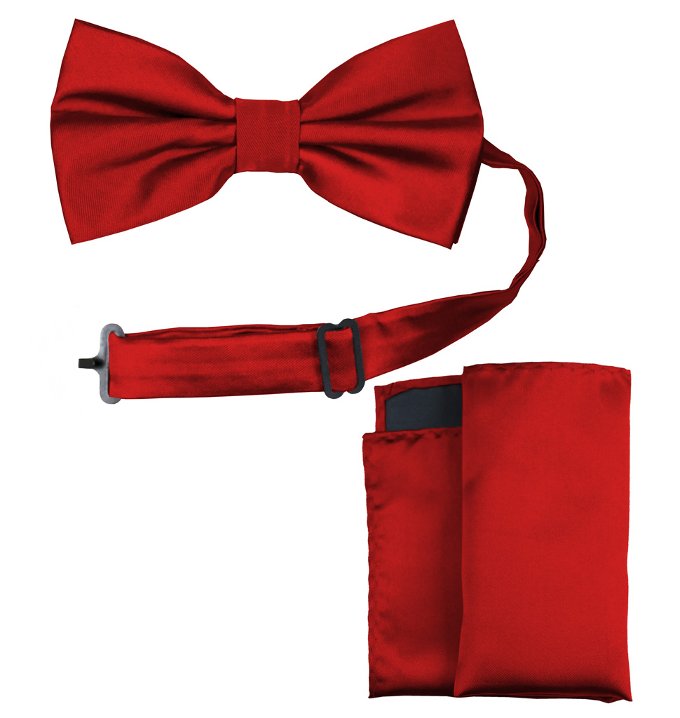 Solid Bow Tie and Handkerchief Set True Red