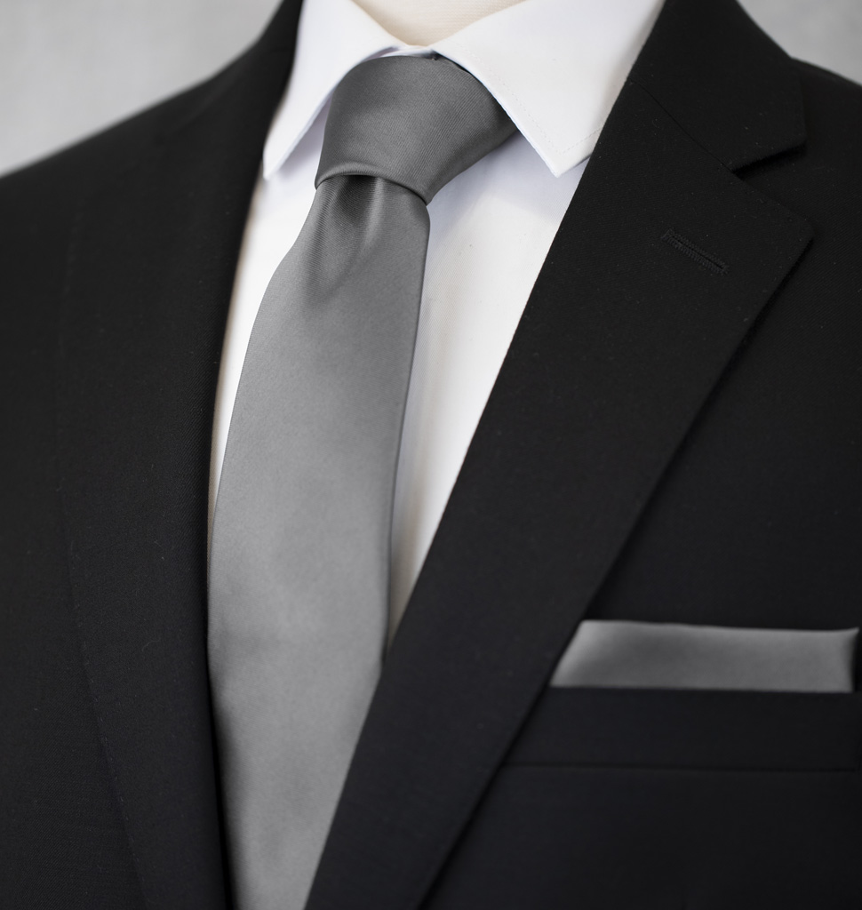 Solid Tie and Handkerchief Set Dark Grey