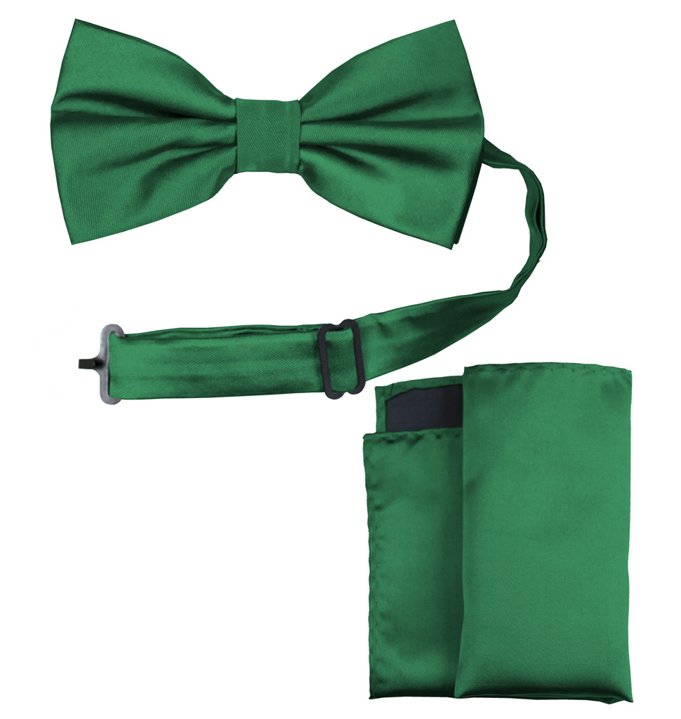 Solid Bow Tie and Handkerchief Set Emerald Green