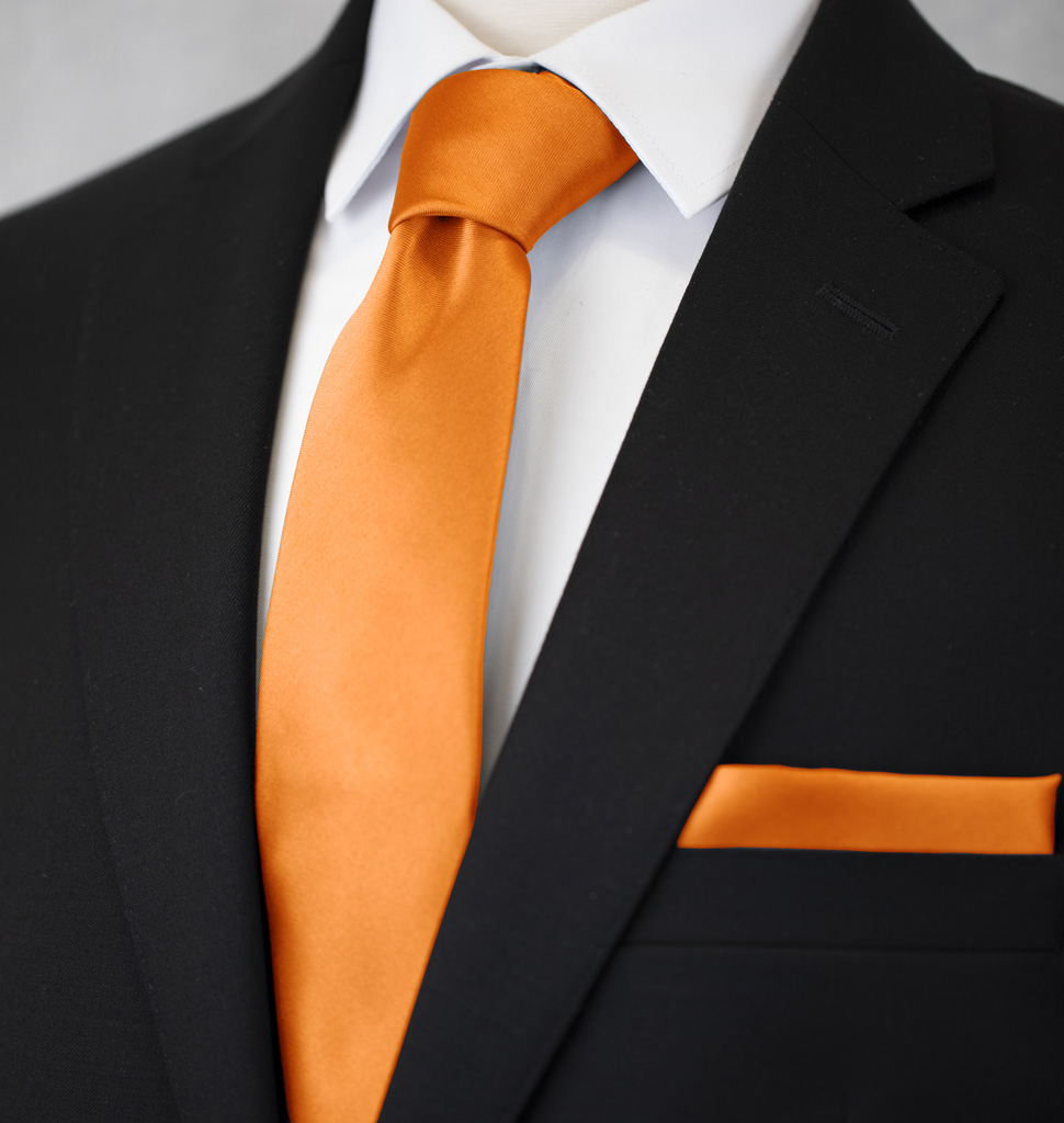 Solid Tie and Handkerchief Set Orange