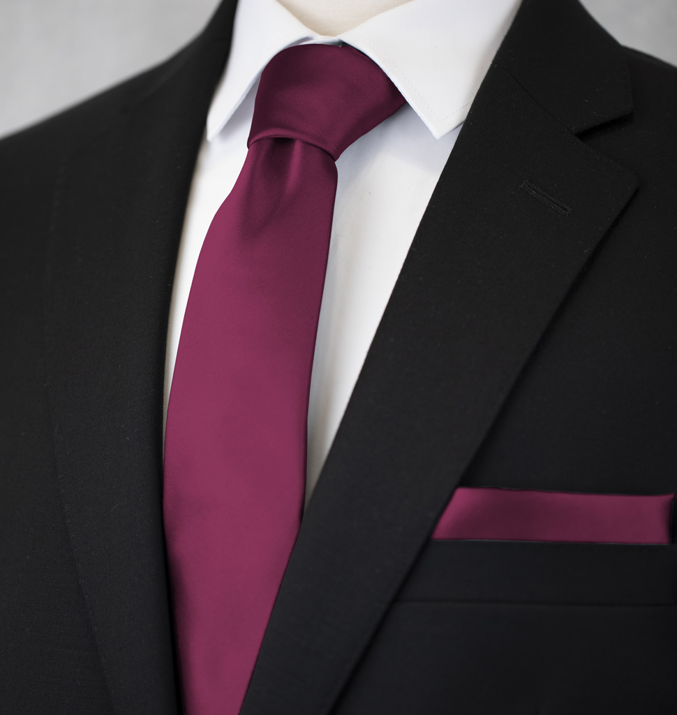 Solid Tie and Handkerchief Set Magenta