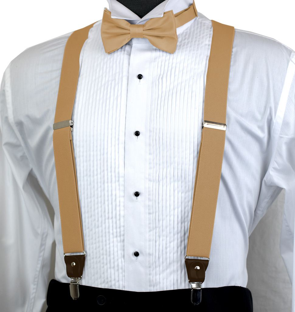 Solid Suspender Bow Tie And Handkerchief Set Ass11P