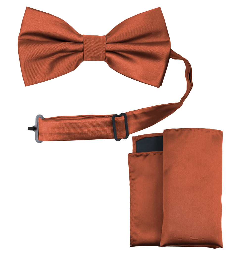 Solid Bow Tie and Handkerchief Set Cinnomon