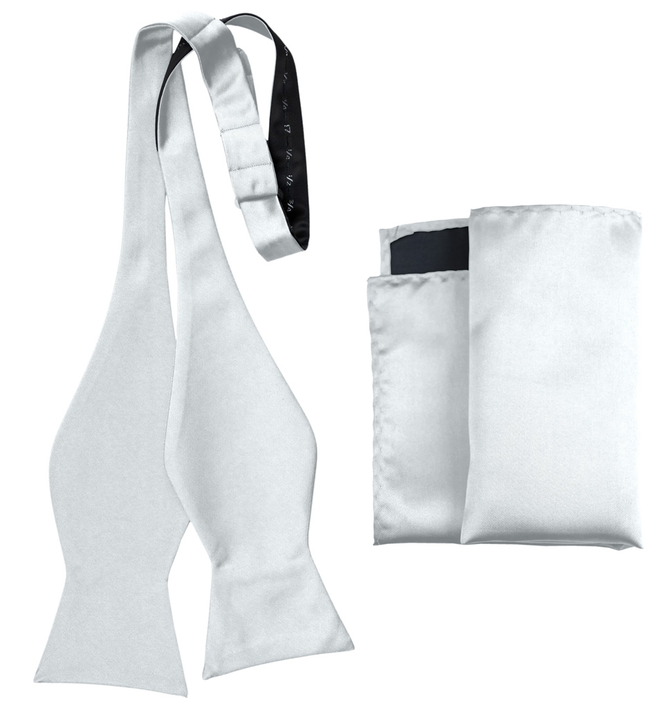 Solid Self Tie Bow Tie And Handkerchief White Awstbt100A
