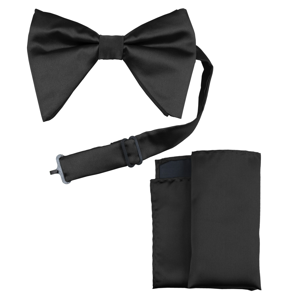 Solid Long Bow Ties With Handkerchief Black