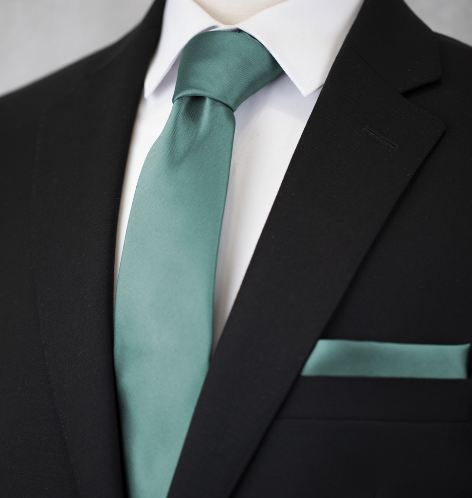 Solid Necktie and Handkerchief Teal Blue IC2000N7X